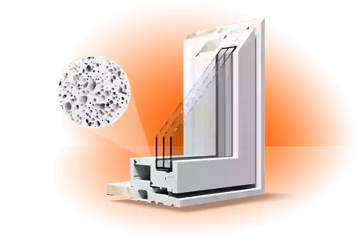A RevoCell window cutaway with microcellular PVC zoom in showing the strength of the window.