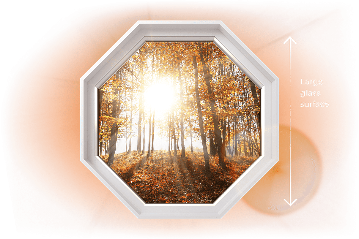 A RevoCell fixed window showcasing it's thinner mullions and more glass surface area, making them brighter.