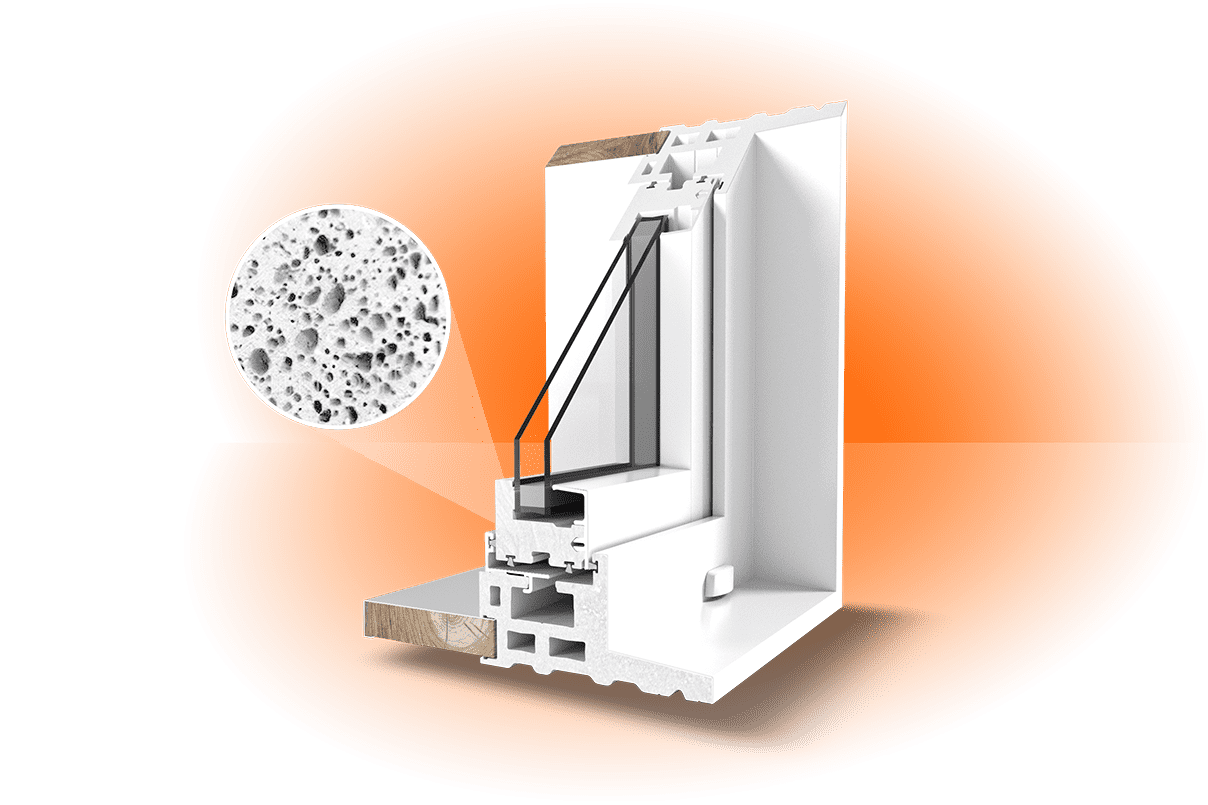 A RevoCell window cutaway with microcellular PVC zoom in showing the strength of the window.