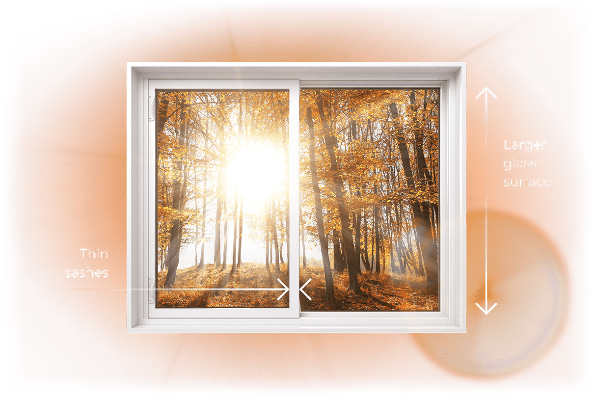 A RevoCell slider window showcasing it's thinner mullions and more glass surface area, making them brighter.