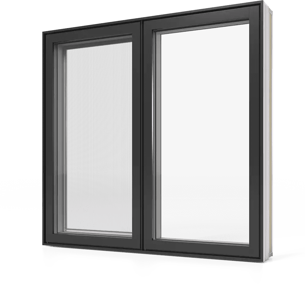 A partially open RevoCell casement window with black exterior colour